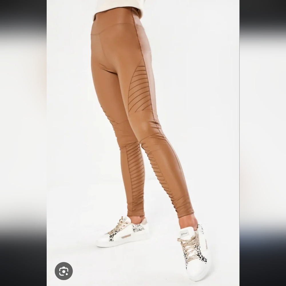 7 For All Mankind Caramel Vegan Leather Moto Leggings